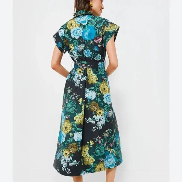 Tuckernuck Verdant Floral Chloe Midi Dress NWT S Green Shirt Dress No Belt - Picture 3 of 11